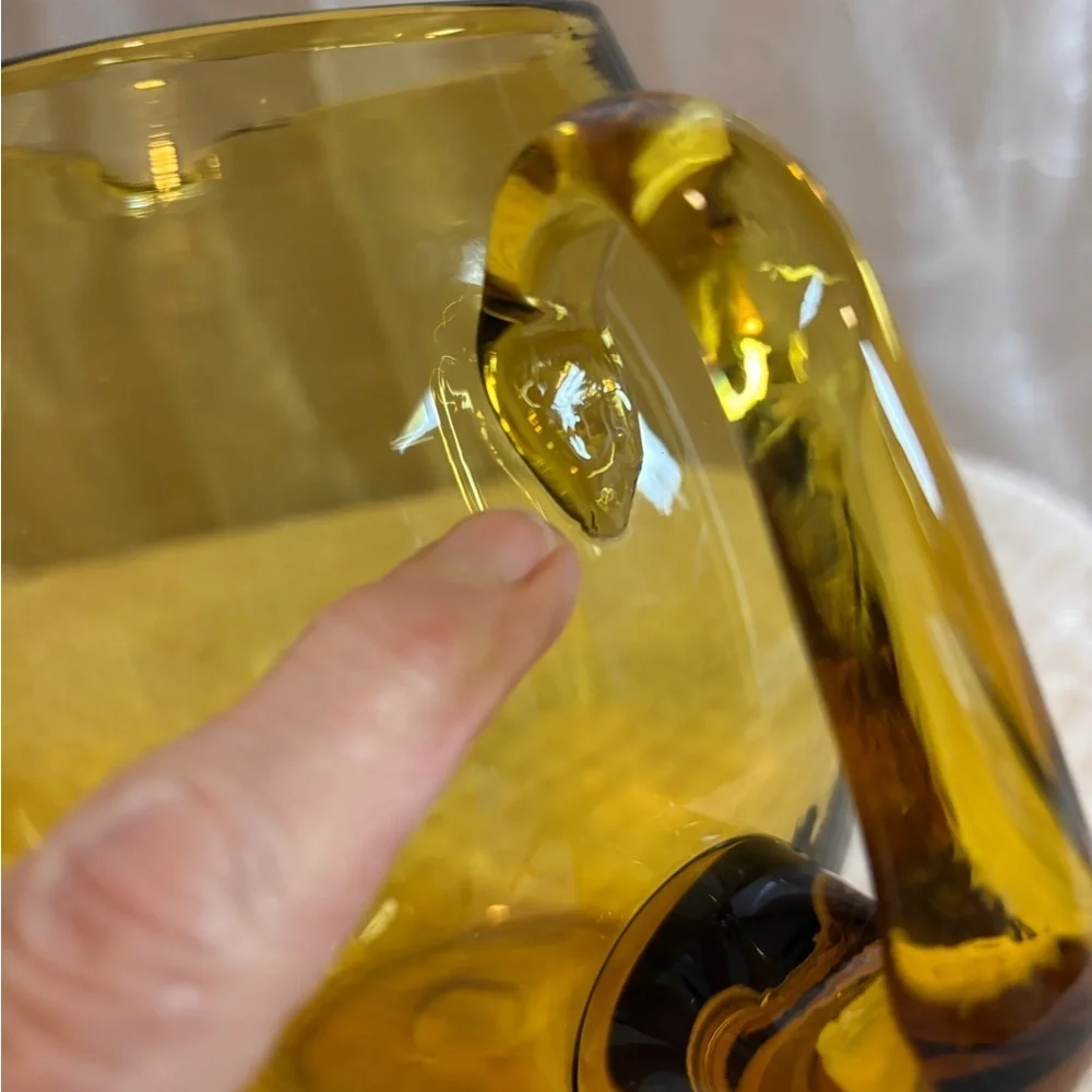 Vintage Handblown Amber Glass Pitcher